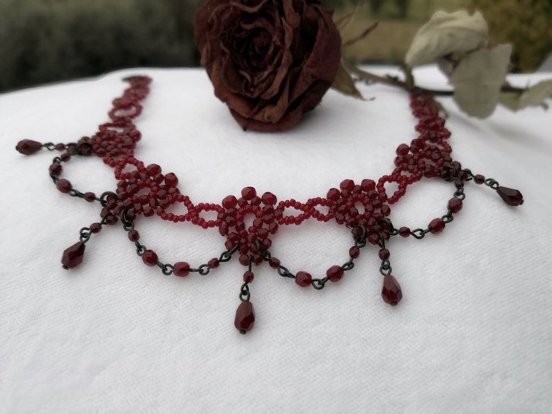 Victorian Collar Choker - Victorian Necklace in Garnet Czech Crystal - Handmade & Vintage Jewelry  
