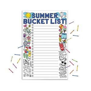 Summer Bucket List for Kids Coloring Poster | Personalized Summer Break Ideas Checklist and Template for Children | 30&quot; x 20&quot; inches