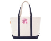 Personalized Canvas Tote Bag for Women Small, Medium or Extra Large Size Embroidered Monogram Beach, Pool, Boat Bag Zipper Closure