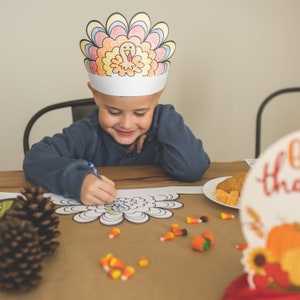 12 Paper Turkey Crowns to Color | Thanksgiving Coloring Headbands | Kids Thankful School and Holiday Craft Activity
