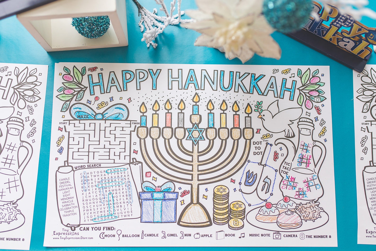 Hanukkah Coloring Placemats for Kids pack of 12 Hanukkah - Etsy