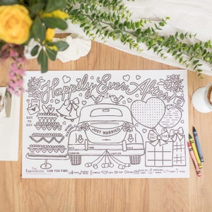 Wedding Activity Placemats for Kids (Pack of 12 Wedding Placemats) | Coloring Activity Paper Mats for Kids Table | Disposable Bulk Set