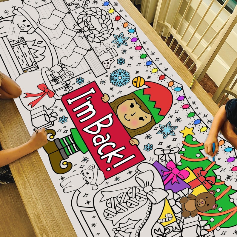 GIANT Christmas Elf Coloring Poster or Table Cover Paper Holiday Tablecloth for School Parties Winter Party Decor 30 x 72 inches Girl I'm Back