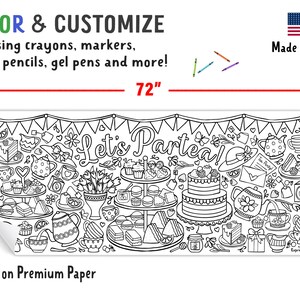 Let's Partea Color Pages GIANT Tea Partea Coloring Banner | Paper Tea Party Tablecloth for ...