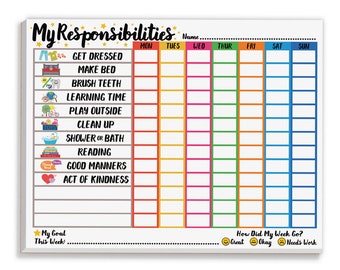 Responsibility Planner and Weekly Chore Charts for Kids (60 Pages) | Premium Paper on Tear Pad | Helps Learning, Planning, Attention