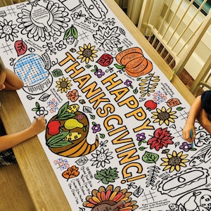 GIANT Thanksgiving Activity Poster or Table Cover | Paper Turkey Tablecloth for School Parties | Fall Party Decorations | 30" x 72" inches