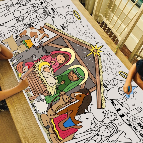 GIANT 6 ft. Christmas Nativity Coloring Banner or Tablecloth
