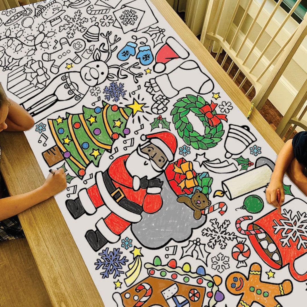  DISJOURNEY Christmas Coloring Tablecloth Coloring Table Cloth  for Kids 106 x 51 Disposable Tablecloth Giant Coloring Poster for Kids  Christmas Activities School Game Holiday Party Favors : Toys & Games