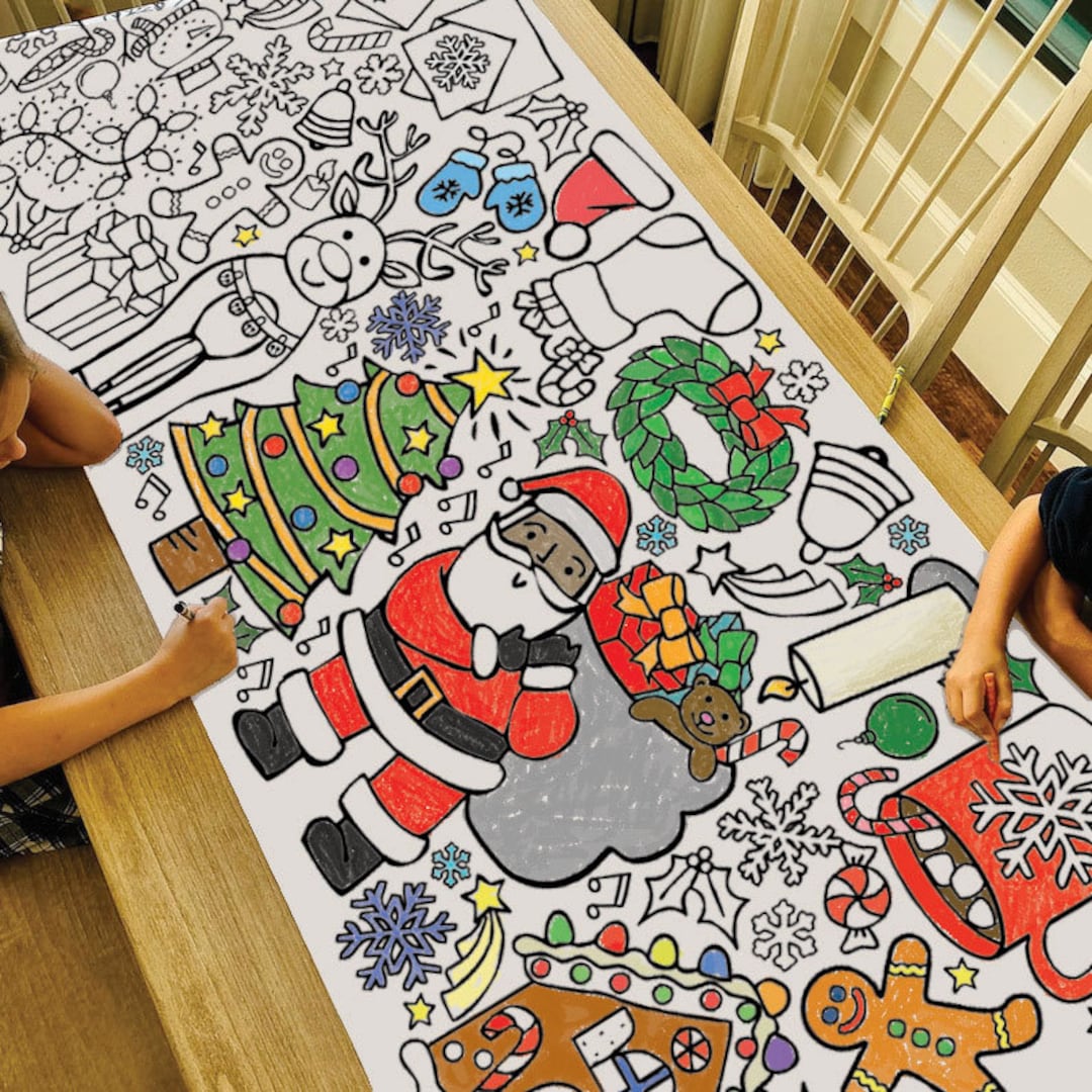  DISJOURNEY Christmas Coloring Tablecloth Coloring Table Cloth  for Kids 106 x 51 Disposable Tablecloth Giant Coloring Poster for Kids  Christmas Activities School Game Holiday Party Favors : Toys & Games