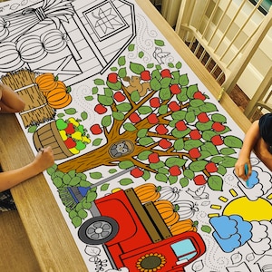 Póster gigante para colorear o mantel de otoño / mantel de papel otoñal para fiestas escolares / decoraciones para fiestas de otoño / 30" x 72" pulgadas