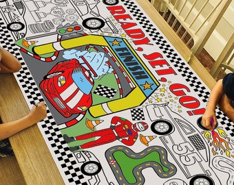 Affiche à colorier de voiture de course GIANT ou couverture de table |  Nappe de voiture de course pour les fêtes |  Embarcation de course pour enfants | 30 » x 72 » pouces