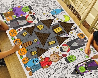 GIANT Monster Mash Halloween Coloring Poster or Table Cover | Paper Halloween Tablecloth for School Parties | Fall Party Decor | 30" x 72"