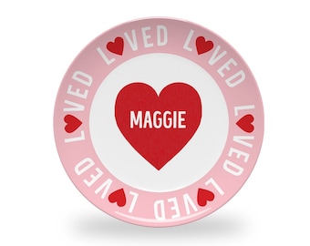 Personalized Pink Valentine's Day Plate for Kids | I Love You Plate for Children | Cute Heart Plate for Kids with Name | BPA Free