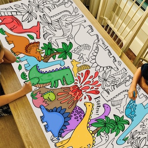 GIANT Dinosaur Coloring Poster or Table Cover | Paper Coloring Tablecloth for Birthday Parties | Kids Coloring Activity | 30" x 72" inches