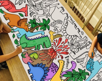 GIANT Dinosaur Coloring Poster or Table Cover | Paper Dinosaur Tablecloth for Birthday Parties | Dino Party Decorations | 30" x 72" inches