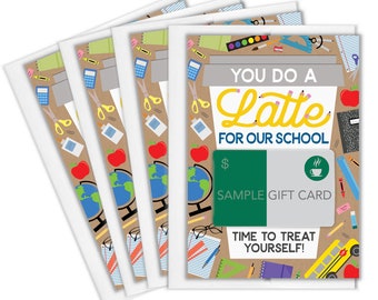 Teacher Appreciation Coffee Gift Card Holders : 4 Pack with Envelopes