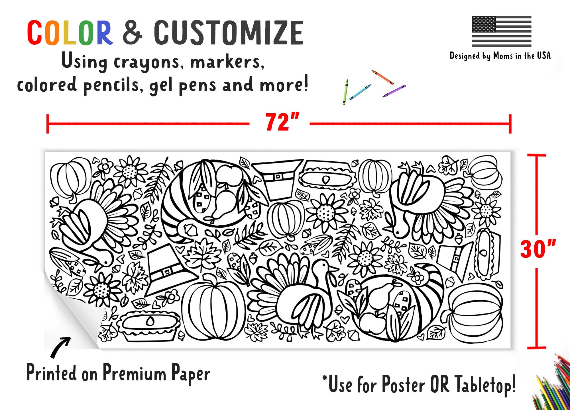 GIANT Thanksgiving Coloring Poster or Table Cover Paper Etsy