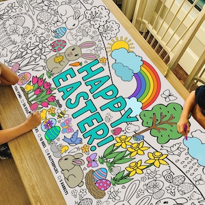 GIANT Easter Egg Hunt Coloring Activity Poster or Table Cover | Paper Easter Bunnies Tablecloth | Easter Craft | 30" x 72" inches