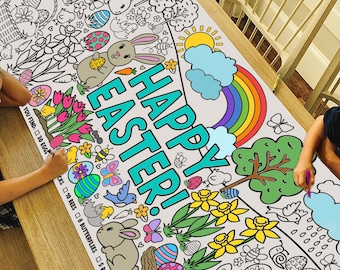 GIANT Easter Egg Hunt Coloring Activity Poster or Table Cover | Paper Easter Bunnies Tablecloth | Easter Craft | 30" x 72" inches