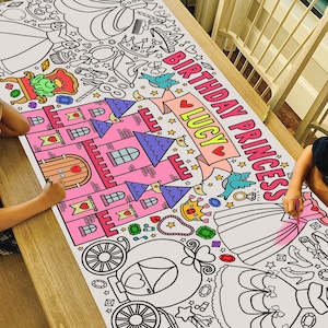 GIANT Personalized Princess Birthday Coloring Poster or Table Cover | Custom Princess Paper Birthday Tablecloth for Party |  30" x 72"