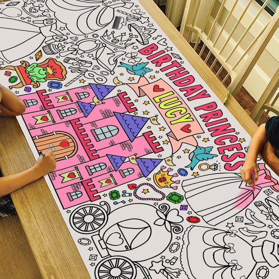 GIANT 6 ft. Princess Coloring Banner: Personalized Party Decor
