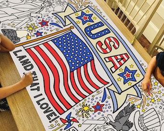 GIANT USA Patriotic Coloring Poster or Table Cover | Paper Independence Day Tablecloth for Parties | Patriotic Poster | 30" x 72" inches