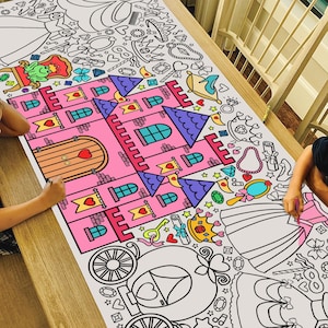 Pancarta gigante de princesas para colorear de 1,8 m: decoración personalizada para fiestas No-NON-Personalized