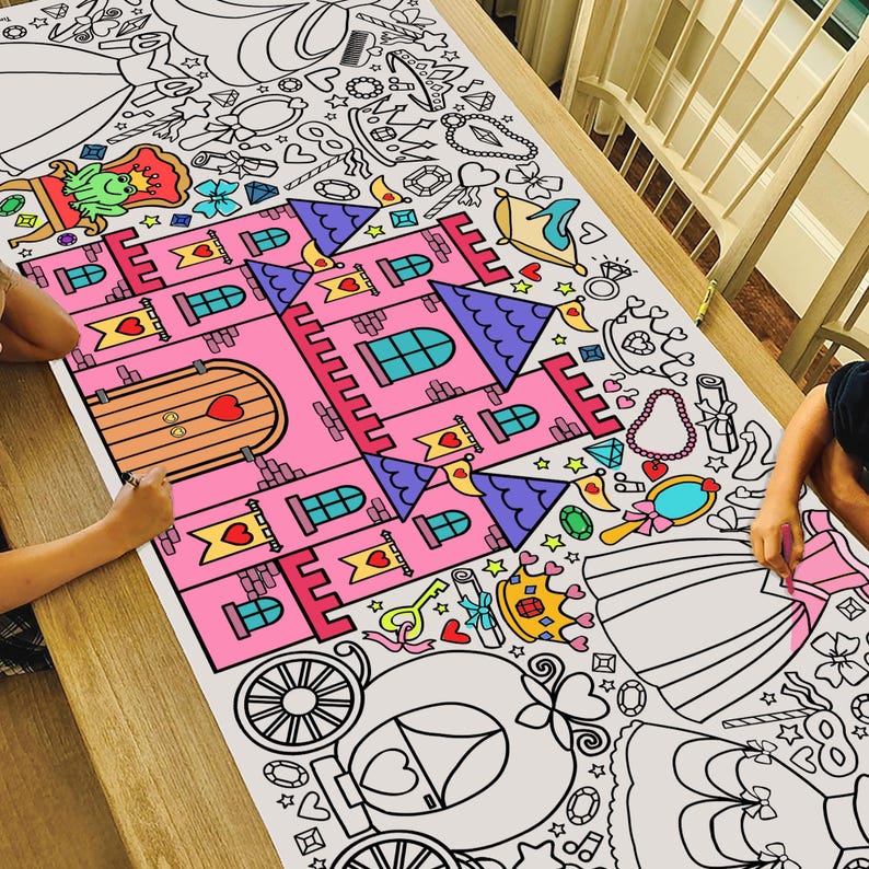 Pancarta gigante de princesas para colorear de 1,8 m: decoración personalizada para fiestas No-NON-Personalized