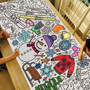 GIANT Winter Coloring Poster or Table Cover | Paper Snowman Tablecloth for School Parties | Winter Party Decorations | 30" x 72" inches