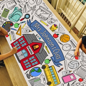 GIANT Personalized School Coloring Poster or Table Cover | Custom Paper School Tablecloth for Classroom |  30" x 72" inches