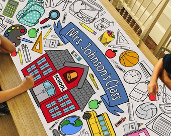 GIANT Personalized School Coloring Poster or Table Cover | Custom Paper School Tablecloth for Classroom |  30" x 72" inches