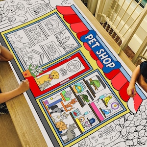 Póster o mantel gigante para colorear de Pet Shop / Mantel de papel de Pet Shop para fiestas de cumpleaños / Decoración para fiestas de perros y gatos / 30" x 72" pulgadas