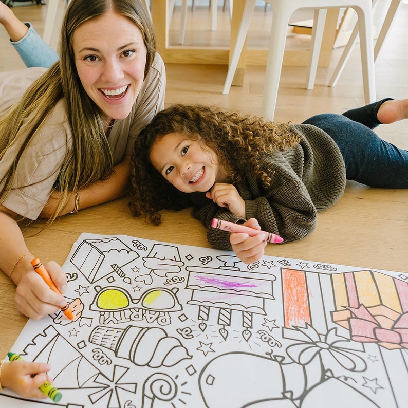 Adult and kids coloring birthday banner activity.