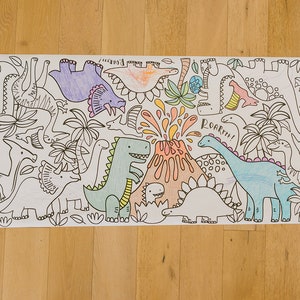 GIANT Dinosaur Coloring Poster or Table Cover | Paper Coloring Tablecloth for Birthday Parties | Kids Coloring Activity | 30" x 72" inches