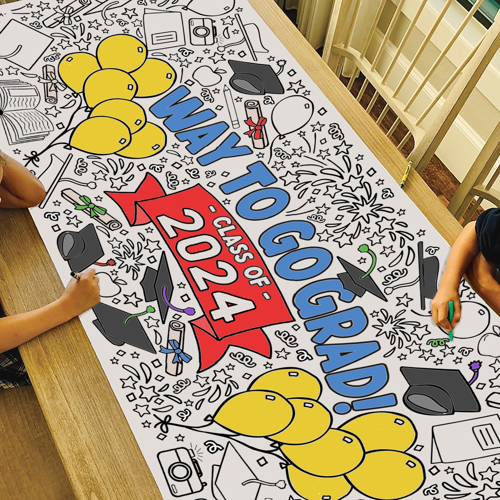 Tiny Expressions Giant 2024 New Years Coloring Poster for Kids | 30 x 72  Inches Jumbo Paper Coloring Banner