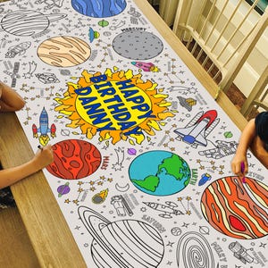 GIANT Outer Space Coloring Poster or Tablecloth | Personalized Outer Space Paper Banner for Birthday | Custom Party Decor | 30" x 72"
