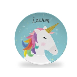 Personalized Unicorn Plate for Girls | Cute Toddler Unicorn Plate for Kids | Monogrammed with Name | BPA Free | Unicorn Gift