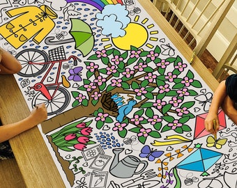 GIANT Spring Coloring Poster or Table Cover | Paper Spring Tablecloth for School Parties | Spring Party Decorations | 30" x 72" inches