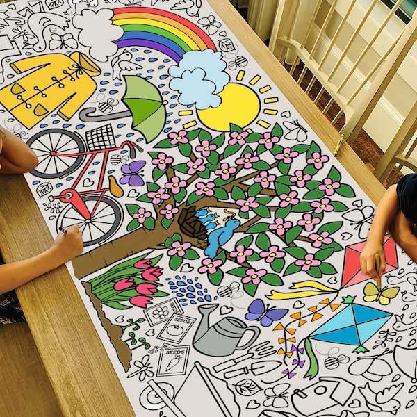 GIANT Spring Coloring Poster or Table Cover | Paper Spring Tablecloth for School Parties | Spring Party Decorations | 30" x 72" inches