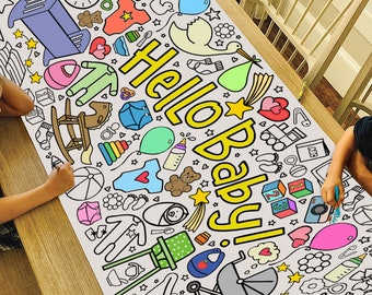 GIANT 6 ft. Hello Baby Coloring Banner: Personalized Baby Shower Decor