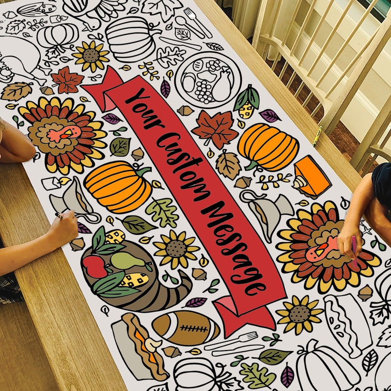 GIANT 6 ft. Thanksgiving Feast Personalized Coloring Banner or Tablecloth