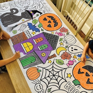 GIANT Halloween Coloring Poster or Table Cover | Paper Pumpkin Tablecloth for School Parties | Fall Party Decorations | 30" x 72" inches