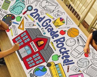 GIANT School Rocked Coloring Poster or Table Cover | Paper Tablecloth for End of School Year | School Decorations | 30" x 72" inches