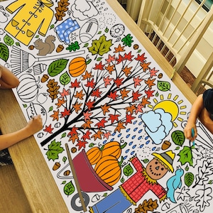GIANT Fall Coloring Poster or Table Cover | Paper Fall Tablecloth for School Parties | Fall Party Decorations | 30&quot; x 72&quot; inches