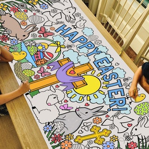 GIANT Easter Cross Coloring Poster or Table Cover | Paper Christian Tablecloth | Religious Easter Craft | 30" x 72" inches
