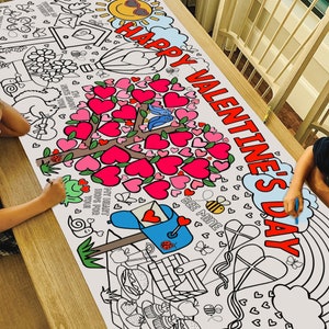 GIANT Valentine's Day Garden  Coloring Poster or Table Cover | Paper Valentine Tablecloth for School Parties | 30" x 72" inches