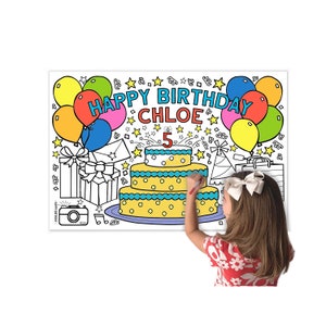 Personalized Birthday Coloring Poster with Name | Birthday Themed Paper Roll to Color | Kids Gift Idea for Birthday Party | 30" x 20" inches