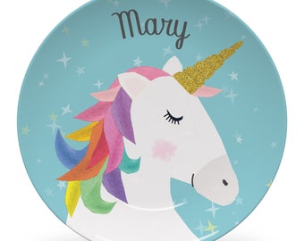 Personalized Unicorn Plate: Microwave Safe