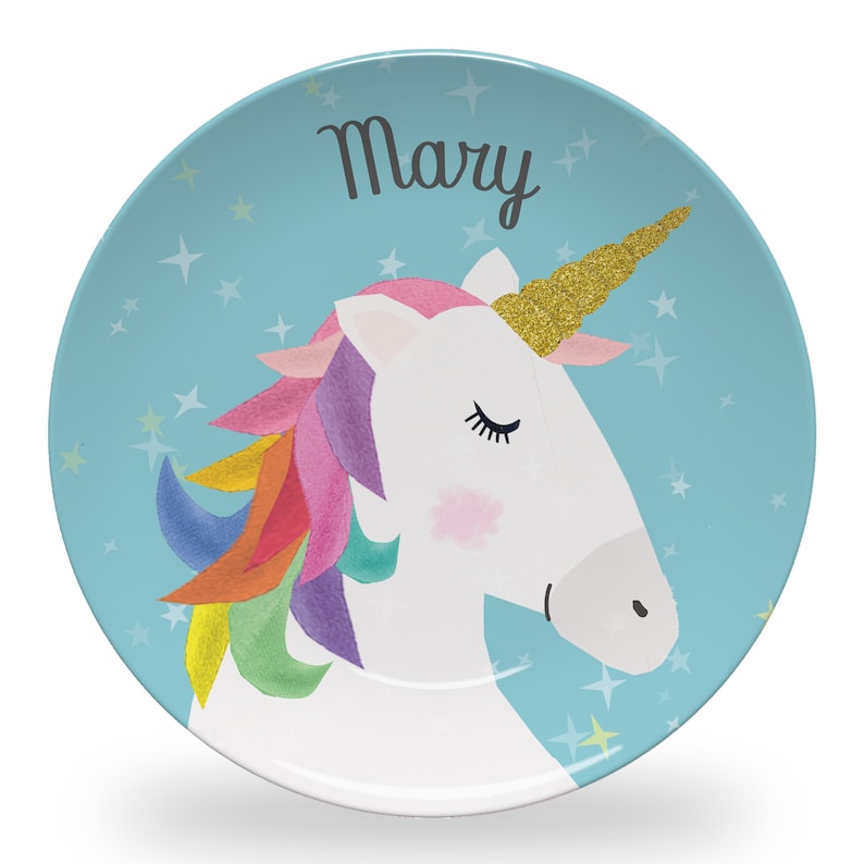 Personalized Unicorn Plate for Girls Cute Toddler Unicorn Plate for Kids Monogrammed with Name BPA Free Unicorn Gift image 2