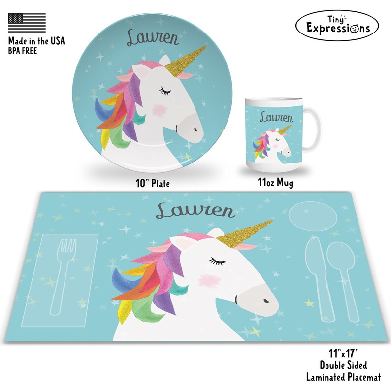 Personalized Unicorn Plate for Girls Cute Toddler Unicorn Plate for Kids Monogrammed with Name BPA Free Unicorn Gift image 3